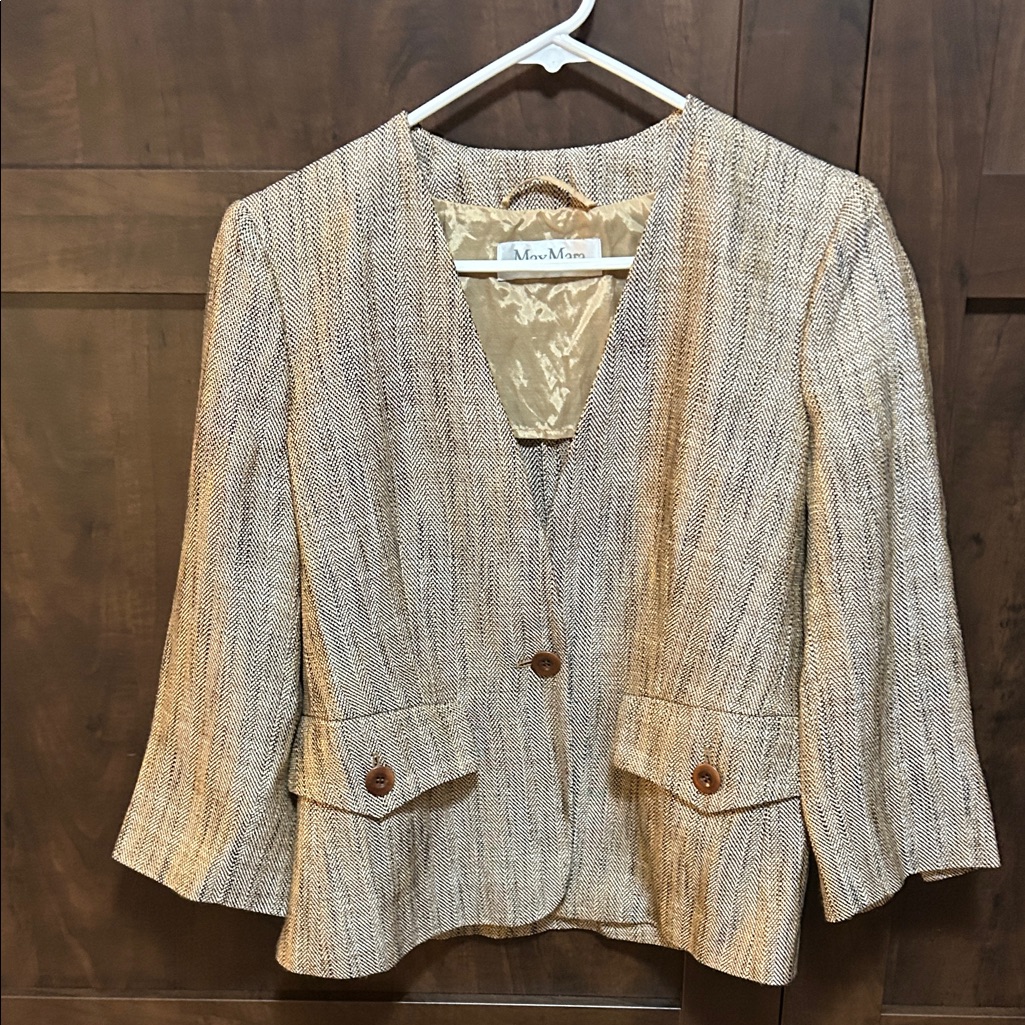 Maxmara Silk/Linen Tan Women's Blazer Size 10
